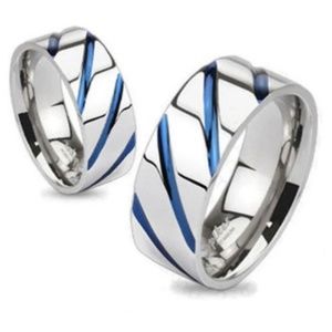Mirror Polished Titanium Ring w/ Royal Blue Accent